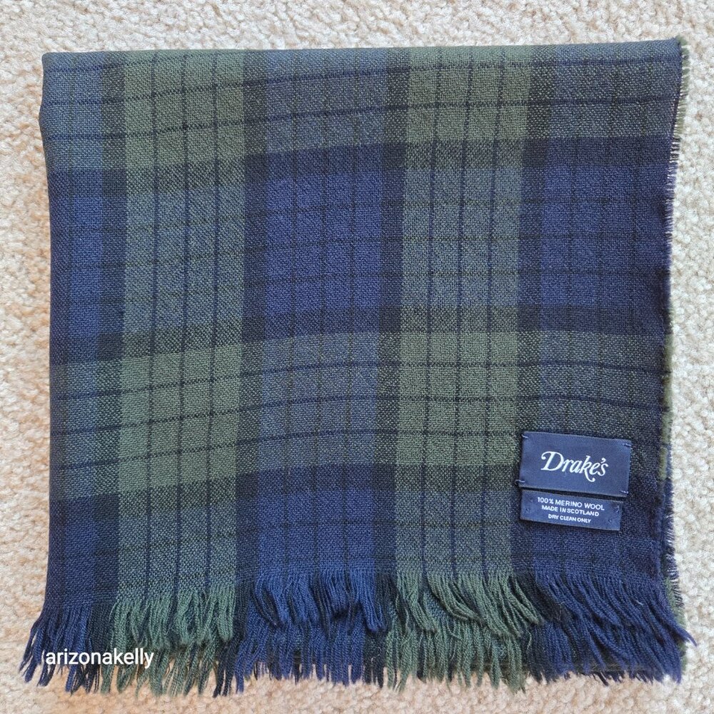 Drake's Merino Wool Blackwatch Plaid Woven Scarf - Picture 2 of 12